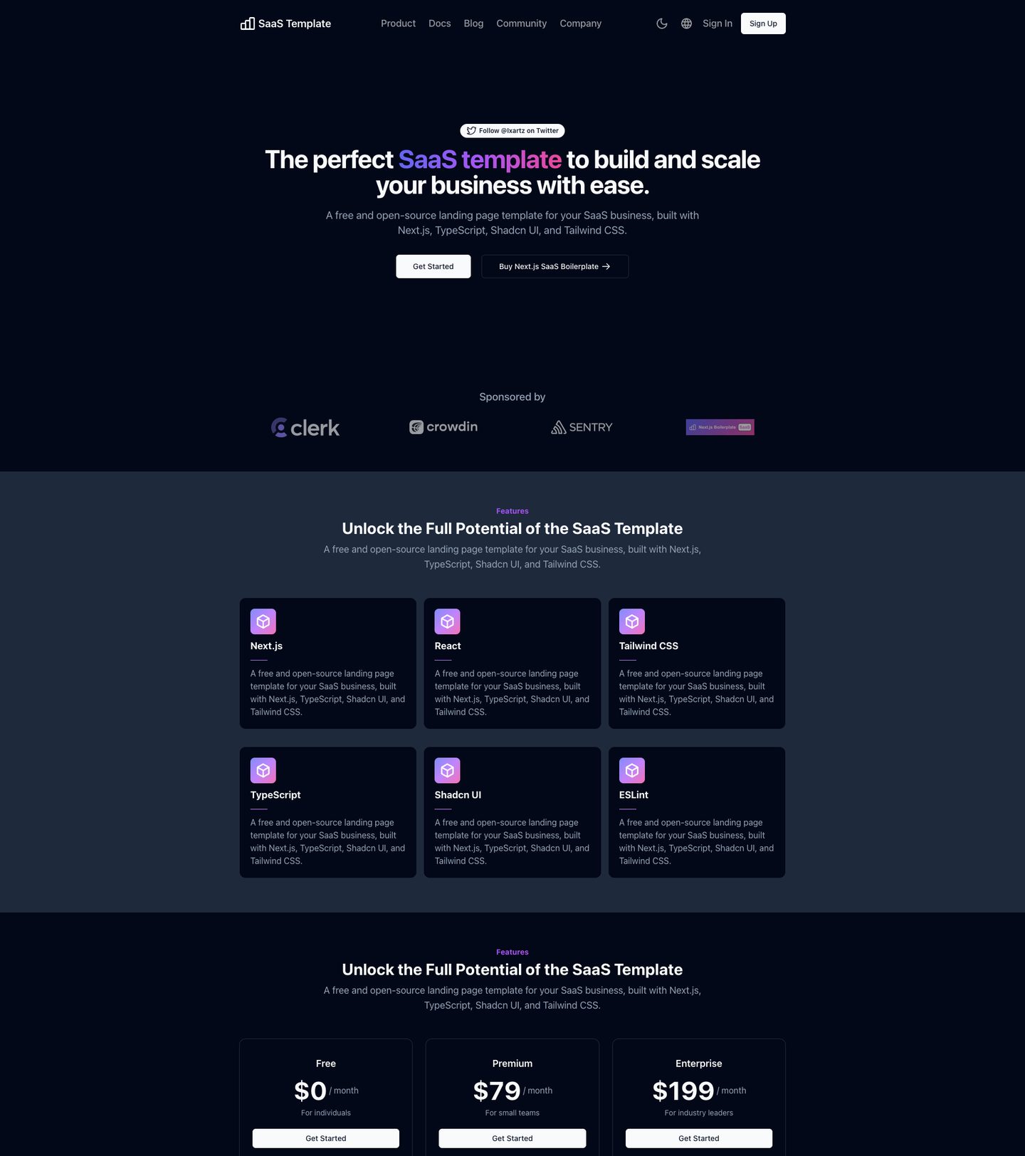 SaaS Boilerplate — Landing page (dark)